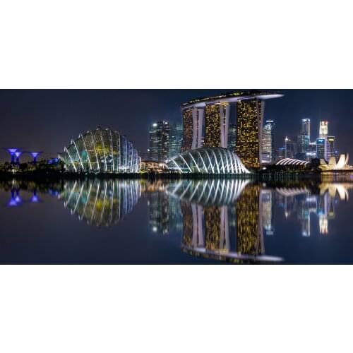 Marina sands bay city skyline build river night backdrop High quality Computer print wall background