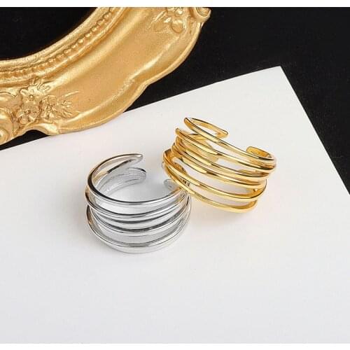 Trendy Creative Gold Silver Color Multi-Layer Thin Circle Irregular Ring Korean Style Finger Rings Adjustable Open Jewelry