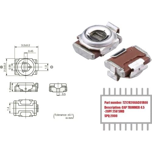 My Group Asia 2000PCS TZY2R200AC01R00 Surface Mount SMD 4.5 ~ 20pF 25V Top Trimmers, Variable Capacitors in Stock