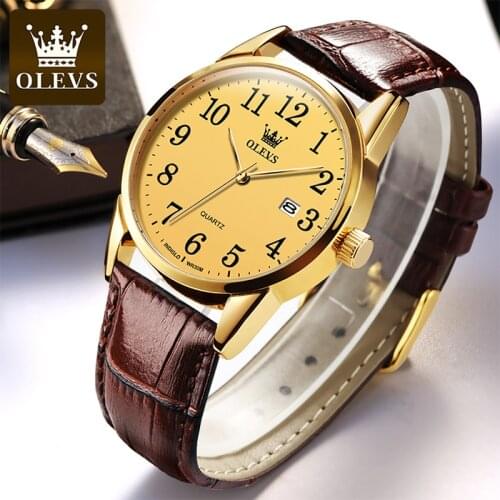 OLEVS New Man Luxury Automatic Quartz Watch Scratch Resistant Watches Mirror Leather Waterproof Strap Luminous Hands 5566