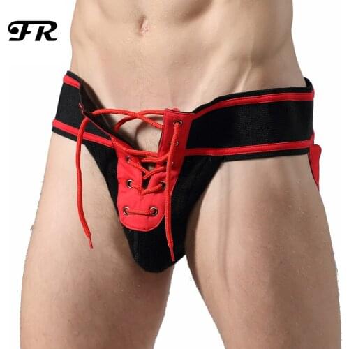 FR Mens Underwear Footballer Lace Up Jockstrap Underwear Novelty Sexy Thongs Clubwear US Size S/M/L/XL