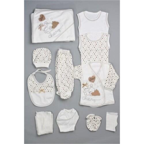 Unisex Baby White Real 26 Rabbit Picture 11li Newborn Hospital Output Set