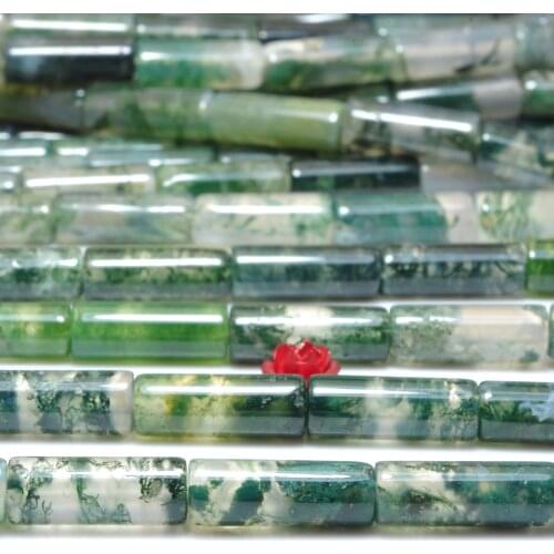 Natural Green Moss Agate Smooth Tube Loose Beads Wholesale Gemstone Semi Precious Stone Bracelet Necklace Diy Jewelry Making