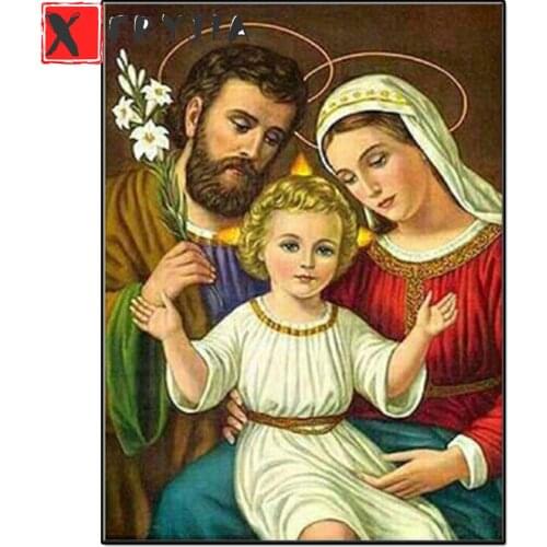 New DIY Diamond Painting Cross Stitch 5D Religious Holy Family Image Full round Diamond Embroidery Mosaic Jesus Home Decor Gift