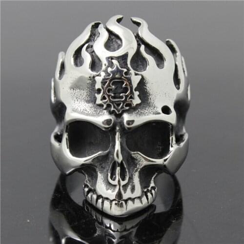 2015 Newest Ring 316L Stainless Steel Mens Biker Magic Star Vulcan Ring Flam Skull Ring