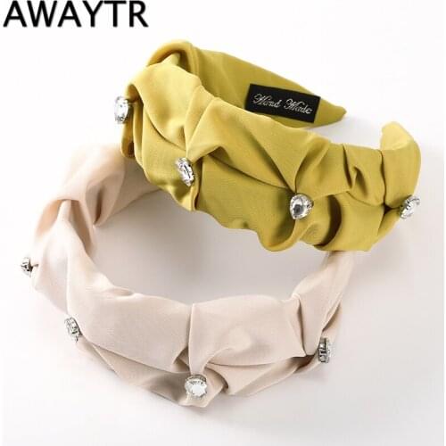 New Fashion Pleated Headband Women Hair Accessories Wide Side Rhinestone Hairband Casual Soft Hair Hoop Headwear Wholesale