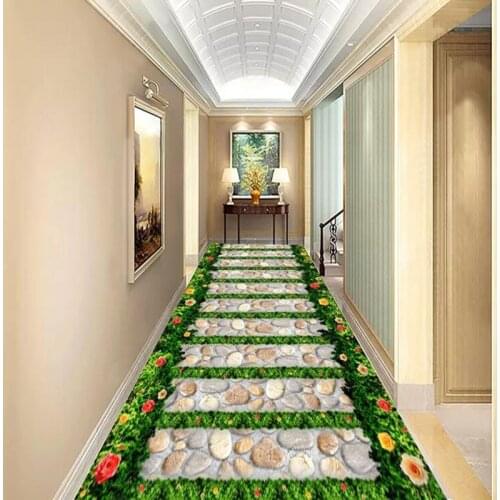 PVC Wallpaper 3D Garden Stone Path 3D Tiles Floor Mural Wallpaper Living Room Balcony Bathroom Waterproof Sticker 3D Home Decor