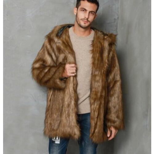 Autumn hooded faux mink leather jacket mens brown winter thicken warm fur leather coat men slim jackets jaqueta de couro fashion