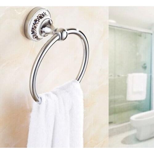 Bathroom Hardware Pendant Blue And White Porcelain Towel Ring Ceramic Towel Rack Stainless Steel Towel Ring