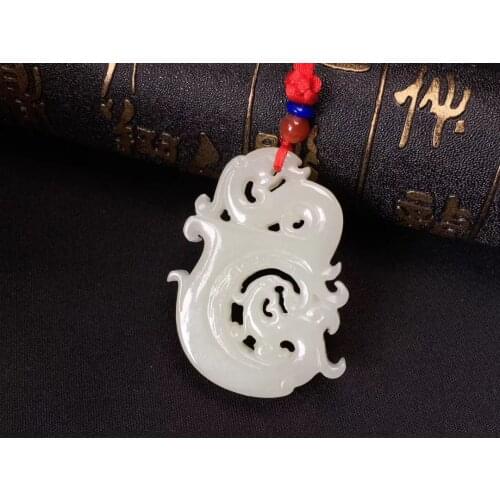 Natural hetian white jade handcarved dragon phoenix jade pendant simple retro temperament jewellery fashion for women men