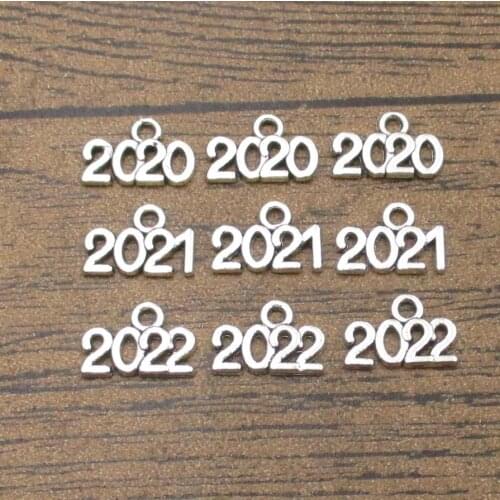 Year 2020 2021 2022 Charms 60PCS/Lot 14×10mm Handmade Craft for Charm Bracelet Necklace Earrings Antique Silver Color-RS736