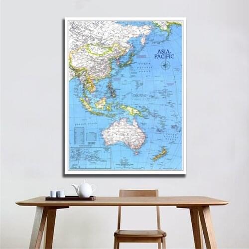 World Map Poster 5x7ft Printed Non-woven Spray Painting Unframed Map of Asia Pacific for Home Art Crafts Wall Decor