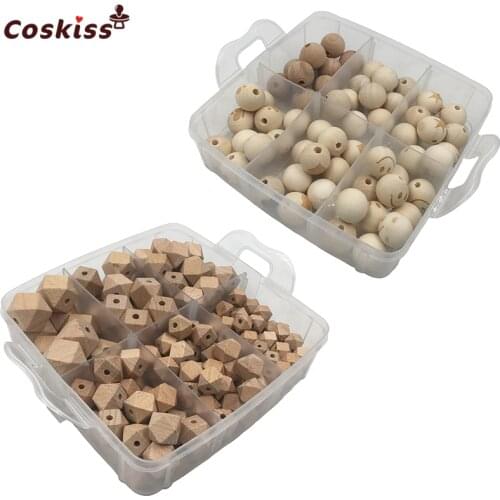 2 Boxed Baby Teether Beech Geometric Hexagon Printed love Round Beads Wooden Teether Pacifier Clip baby teething necklace Access