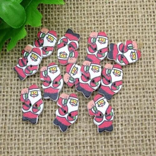 50pcs Mixed Wooden Santa Claus Buttons For Clothing Needlework Scrapbooking Wood Botones Decorative Crafts Diy Accessories