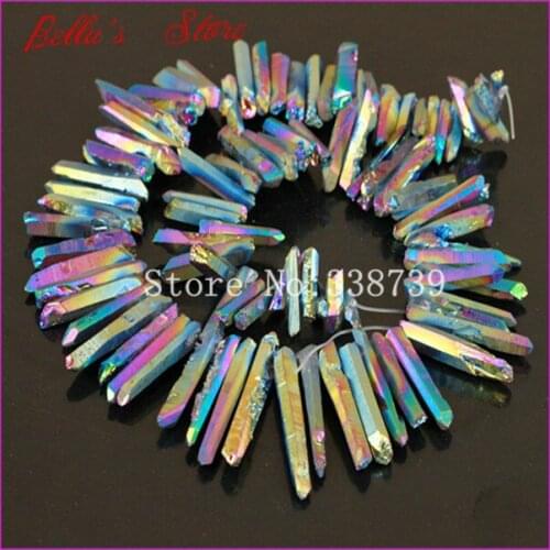 Rainbow Titanium Quartz Sticks Point Spike Drilled Briolette Beads Raw Crystal Quartz Top Drilled Electroplated Druzy Pendants