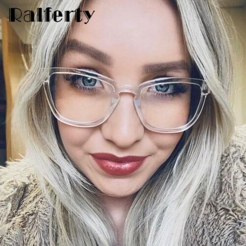 Ralferty Retro Transparent Glasses Womens Square TR90 0 Diopter Prescription Myopia Optic Frames Anti Blue Light Glasses F93391
