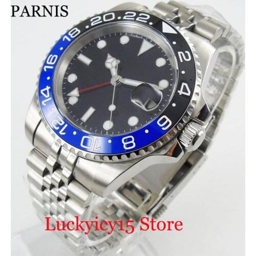 Top Band PARNIS Automatic Fashional 40mm Date Window Sapphire Glass Mental Strap GMT Function
