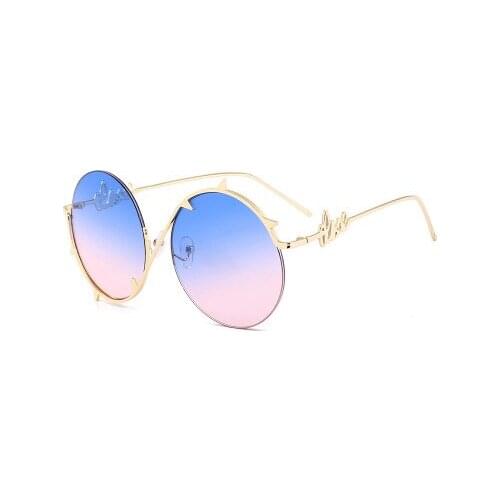 Unique Gradient Round Rimless Retro 2020 Sunglasses Steampunk Shades Women Men