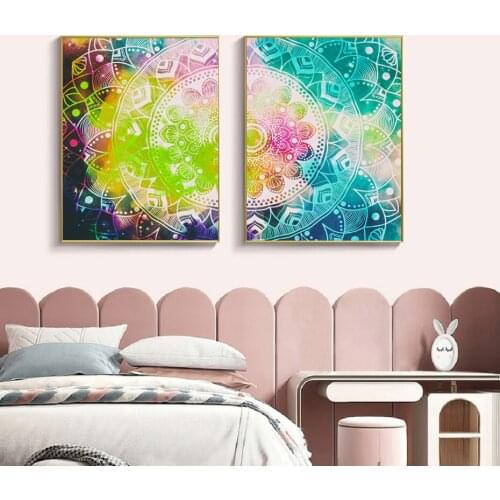 Modern Abstract Art Bohemian Mandala Yellow Green Canvas Painting Poster Wall Art Printing Picture Living Room Home Decoration