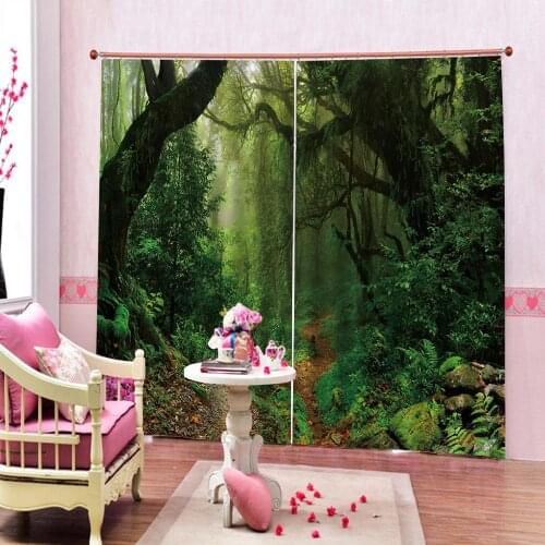 Green Woods Scenery Theme Curtain For Living room bedroom Green Trees Leaves Window Drapes Customizable any size