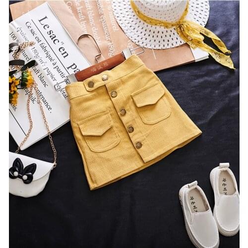 Girls Spring Corduroy Skirt New Childrens All-match Bag Hip Skirt Sweet Short Skirt A-Line Short Mini Skirt High Waist