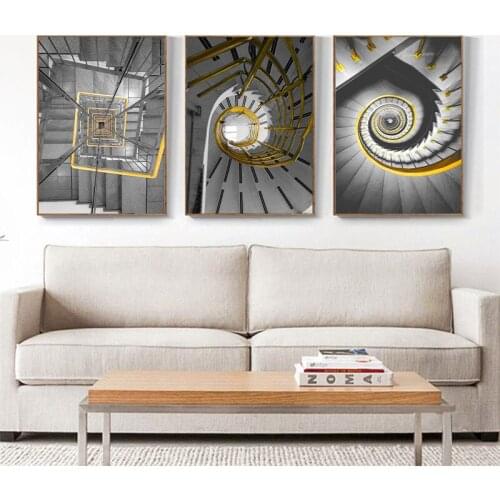 Revolving Corridor Modern Sofa Background Wall Painting Simple Landscape Triple Frameless Painting Core Living Room Decoration