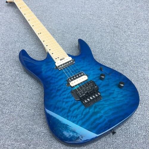 High-quality 6-string electric guitar, flocculent large flower veneer, blue paint, maple fingerboard, black accessories, postage