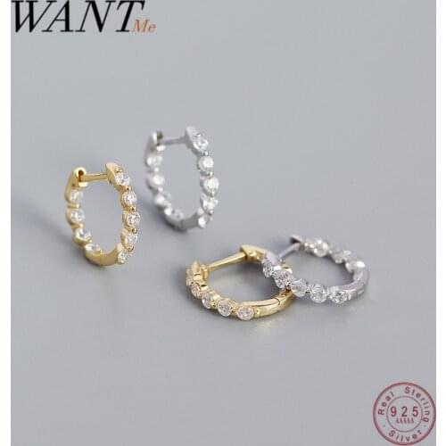 WANTME 925 Sterling Silver Shiny Crystal Zircon Fashion Simple Earrings for Women Bohemian Ear Buckle Party Huggie Hoop Jewelry