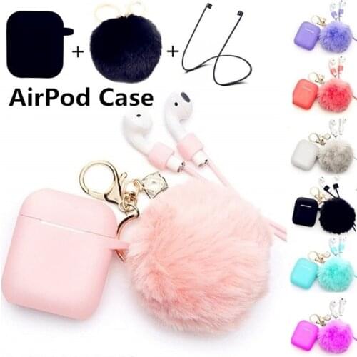 Fur Ball Airpods Keychain Airpods Accessories Waterproof Airpods Case Drop Proof Protective Case Cover Silicone Skin Key Chains