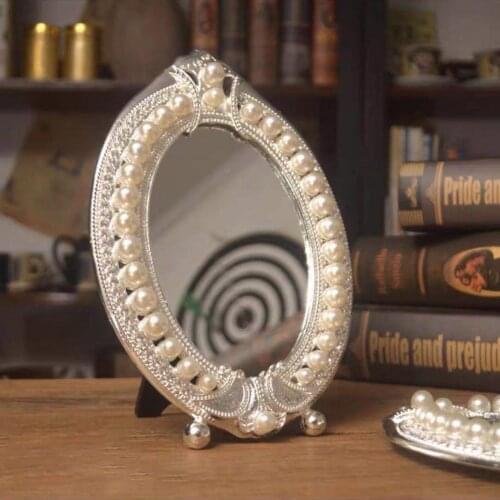 Dressing Mirrors Elliptical Single Mirror European зеркало косметическое Silver Table Pearl Light Luxury Makeup Creative Gift