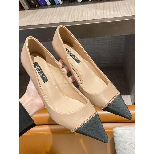 New summer ladies high heels retro fashion pointed color matching stiletto single shoes elegant temperament trend