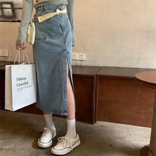 Female Korean Kawaii Cute Casual Loose Slit Retro Skirt Womens Skirts Japanese Harajuku Ulzzang Clothing For Women