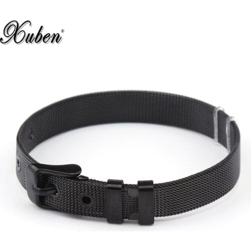 XUBEN Black keepering Collection Jewelry Women Stainless Steel Mesh Bracelets for Keys Slide Charms Bracelets 10mm