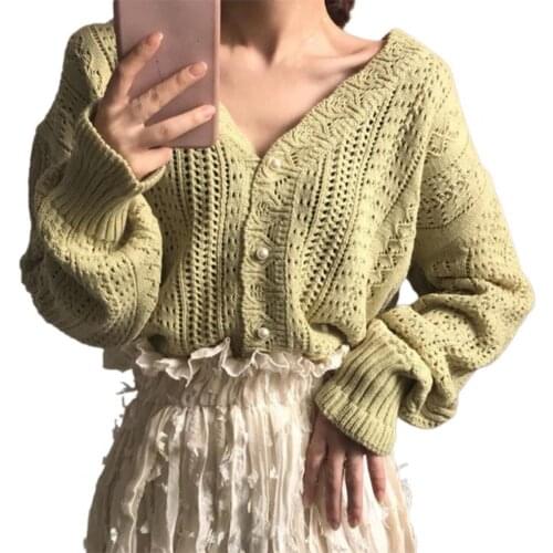 Sweet Sweaters for Women 221 Fashion Hollow Out Long Sleeve V-Neck Ladies Student Knitted Sweater Top Party Streetwear