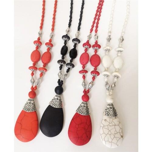 Vintage Natural Turquoises Stone Pendant Choker Water Drop Shape Charms Statement Necklace Pendants for Necklace Women jewelry