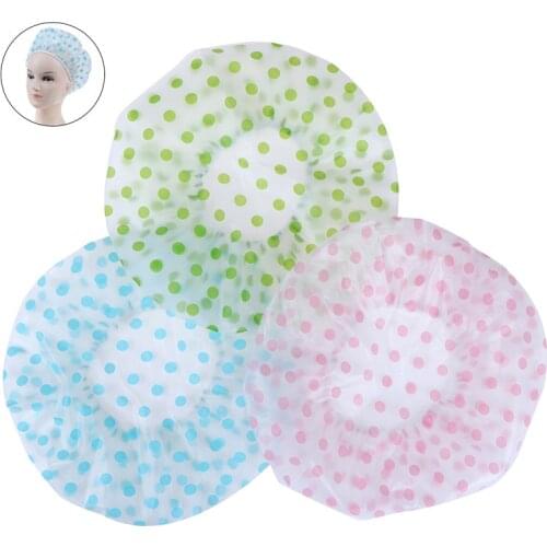1PC Dot Waterproof Shower Cap Thicken Elastic Bath Hat Bathing Cap Hair Salon Bathroom Products 3 Color