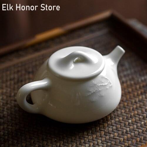 130ml Dehua White Porcelain Stone Gourd Ladle Teapot Personal Handmade Relief Tea Pot Kung Fu Tea Teaware Accessories