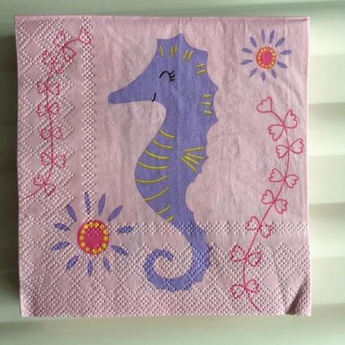 25cm Decoupage vintage table napkin paper cute cartoon animal seahorse flower tissue wedding party home decor cute serviettes