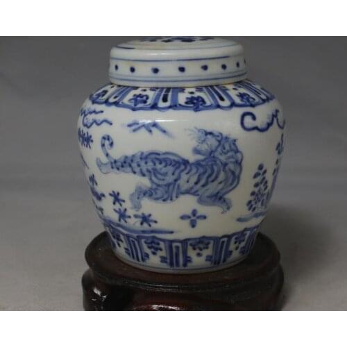 3 Antique MingDynasty porcelain pot,Blue & white flowers tiger cans,Hand-painted crafts,Collection&Adornment,Free shipping