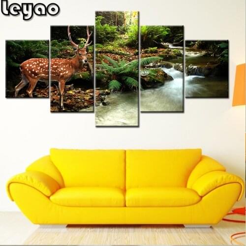 5 Pieces Deer Nature Forest Landscape Full Square Diamond Painting 5d Embroidery Sale Scenery Rhinestones Diy Home Decor Gift