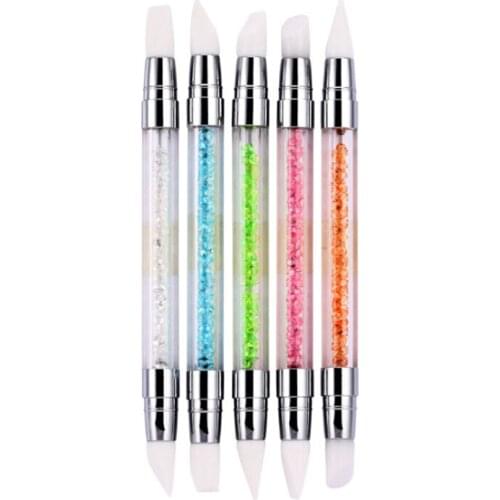 5pcs Silicone Brush Set Acrylic Rod Painting Pencil Rhinestone Silica Dual Head DIY Dotting Nail Art Pen Sculpture Acrylic Strap