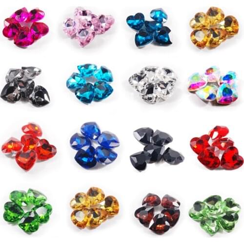 6mm 20pcs Heart Nail Glass Rhinestone 3D Flat Back Valentines Stones Colorful Crystal Manicure Nails Art Decoration Gems