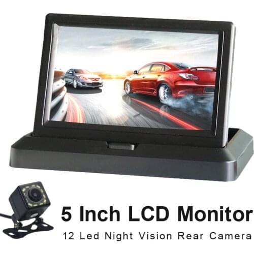 800*480 5 Inch TFT LCD Foldable Car Monitor Reverse Parking Monitor And 12 LED Night Vision Rear Camera