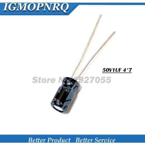 50PCS /lot 50V1UF 4*7mm 1UF 50V 4x7 50v1 4*7 Aluminum electrolytic capacitor