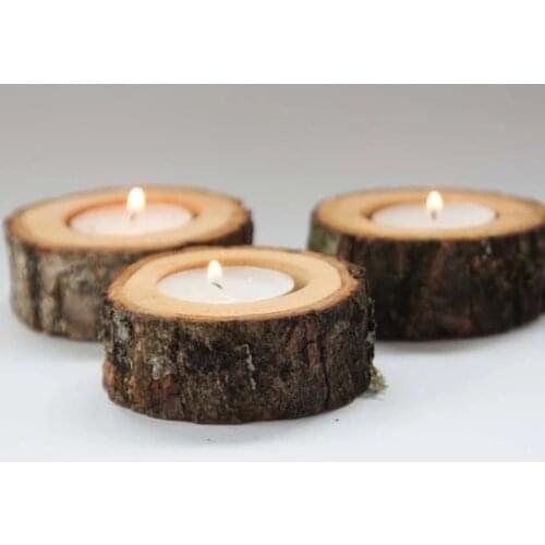 Wooden Candle Holder - Natural Wooden Candle Holder - Wood Candle Holder - 3 Pieces