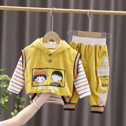 Children Cotton Clothing Suits Baby Boys Girls Cartoon Vest Hoodies T-shirt Pants 3Pcs/Set Spring Autumn Kids Sport 0-5 Years
