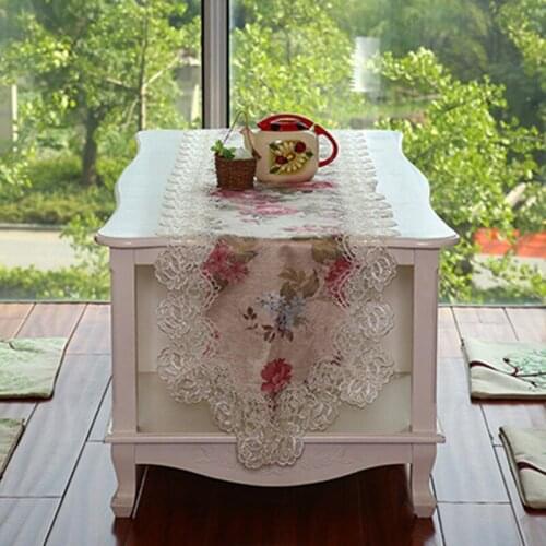 European Style Jacquard Peony Embroidery Water Soluble Side Home Decorative Table Runner 40*200cm