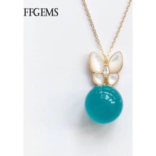 FFGEMS Natural Amazonite Pendants Sterling 925 Silver Shell Gemstone Necklace Fine Jewelry Women Wedding Party Gift