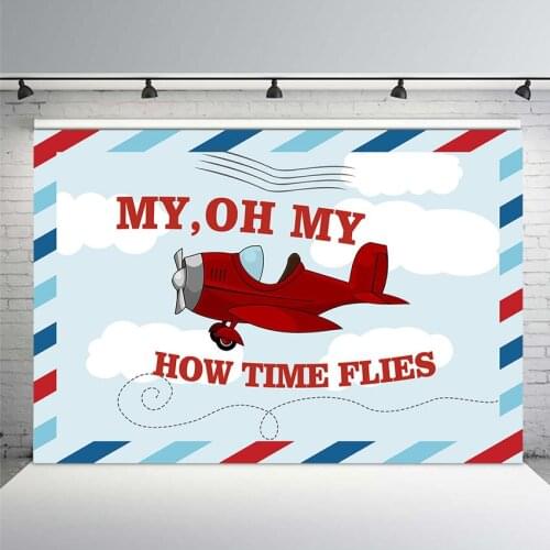 Newborn Baby Shower Photo Background Blue Sky and Airplane Party Decoration Banner Hot Air Balloon Photo Backdrops