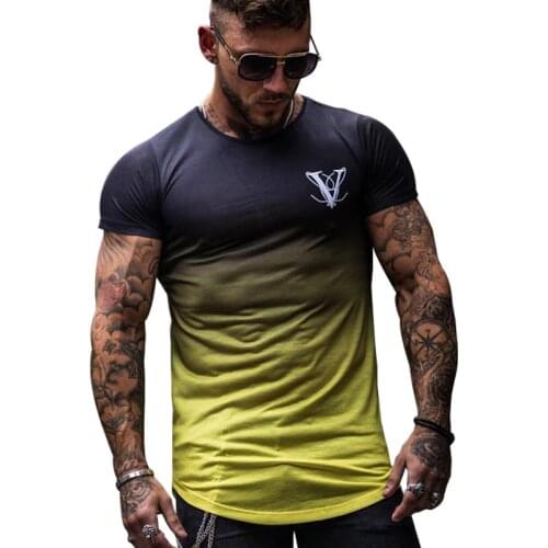 Rashgard GYM T Shirt Men Slim Fit Sport Shirt Men Gradient Color Running Tshirt Men Quick Dry Jogging Fitness T-Shirt Sport Tops